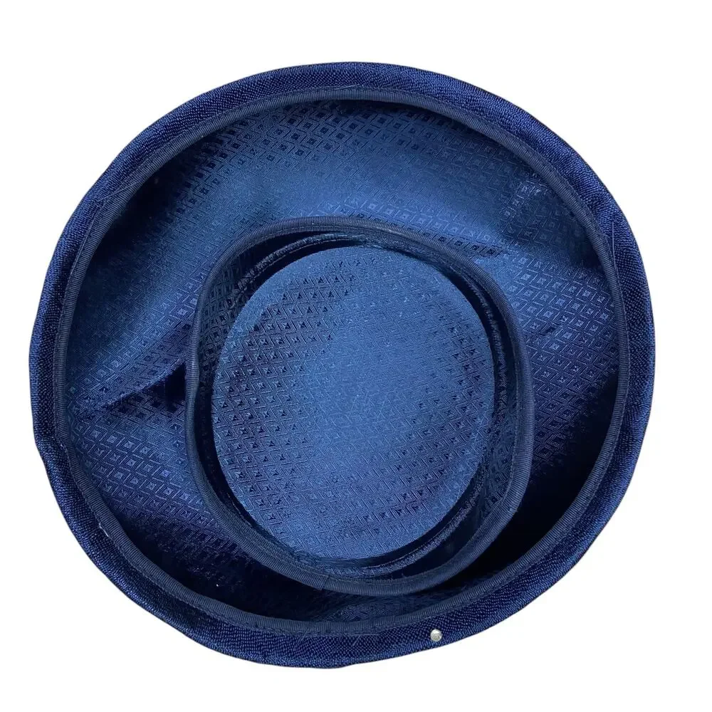 Vintage 1950s Navy Blue Saucer Hat Chiffon Rhinestone Tilt Hat - Picture 6 of 6